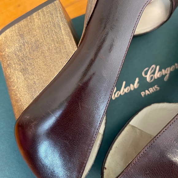 Robert Clergerie Peep Toe Wooden Block Heels Brown Size 37 - Picture 9 of 10